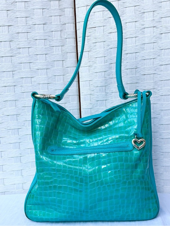 Brighton Handbags - Brighton Blue Embossed Leather Shoulder Bag